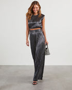 Silver % Sinclair Metallic Plisse Crop Blouse-6