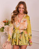 Yellow Floral % Grinnell Button Front Romper-5