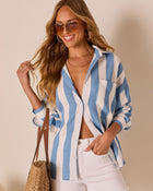 Blue/White % Sharyn Striped Long Sleeve Button Down Top-1