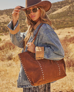 Akira Studded Faux Suede Tote Bag