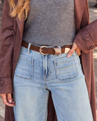 Dark Brown % Greer Stacked Buckle Belt-4