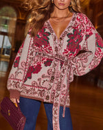 Cream Multi % Daisy Days Floral Waist Tie Cardigan-5