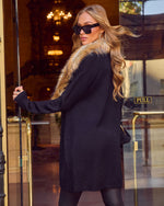 City Plans Detachable Faux Fur Collar Cardigan