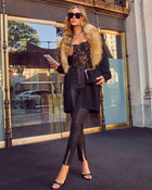City Plans Detachable Faux Fur Collar Cardigan
