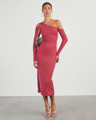 Red % Regina Cutout One Shoulder Knit Midi Dress-1