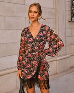 Lily Morning Floral Fringe Wrap Mini Dress