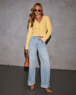 Yellow % Be Still My Heart Fuzzy Knit Button Front Cardigan-2