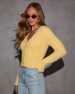 Yellow % Be Still My Heart Fuzzy Knit Button Front Cardigan-3