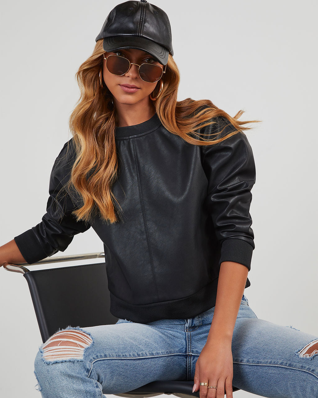 Can't Resist Faux Leather Long Sleeve Top – VICI
