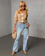 Taupe % Keep Close Floral Button Cardigan-2