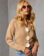 Taupe % Keep Close Floral Button Cardigan-1