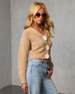 Taupe % Keep Close Floral Button Cardigan-3