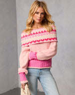 Maygen Off The Shoulder Knit Fair Isle Sweater