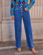 Dusky Charm Stretch High Rise Straight Leg Raw Hem Jeans