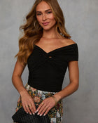 Black % Trisha Off The Shoulder Ruched Bodysuit-1