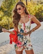 Sunset Shore Printed Belted Romper