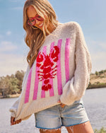 Darling Tide Striped Lobster Print Sweater
