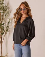 Black % Teylor Split Ruffle Neckline Top-3