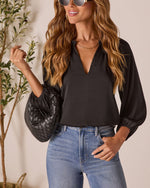 Black % Teylor Split Ruffle Neckline Top-6