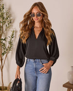 Black % Teylor Split Ruffle Neckline Top-5