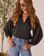 Black % Teylor Split Ruffle Neckline Top-1