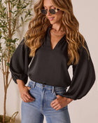 Black % Teylor Split Ruffle Neckline Top-1