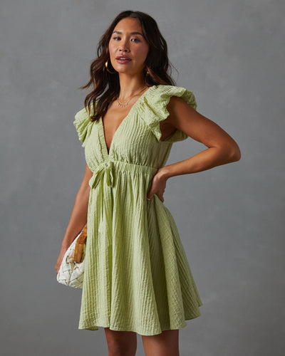 green emerald velvet dress Dokotoo Beach Vacation Clothes for Women V Neck Drawstring Short Sleeve  High Waist Ruffle A Line Solid Color Summer Babydoll Dress Fashion Short  Flowy Mini Casual Dresses Clothing Grass Green X-Large at main image 1