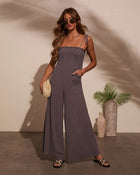 Charcoal % Paradise Pause Smocked Bust Jumpsuit-1