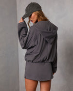 Charcoal % Soft Balance Drawstring Hood Zip Up Sweatshirt-4