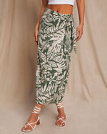 Palm Printed % Kaanapali Linen Blend Palm Printed Wrap Midi Skirt-3