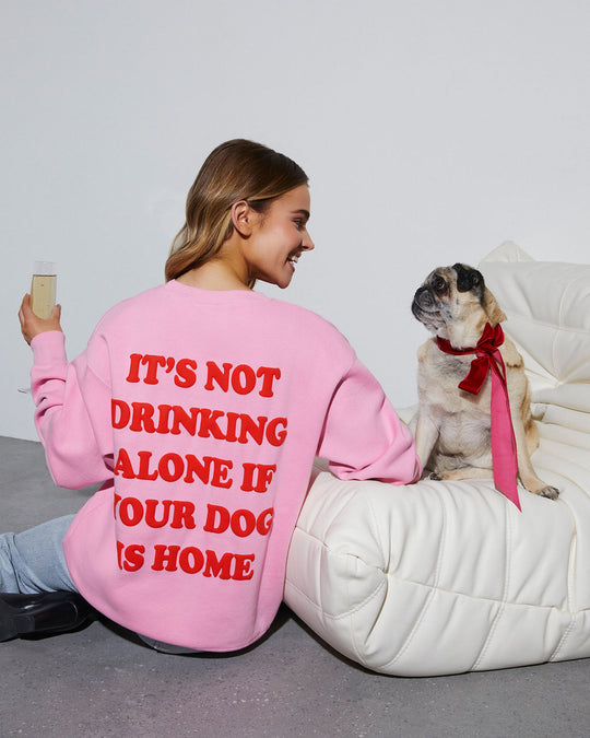 Pink % Drinks With My Dog Cotton Blend Sweatshirt-1
