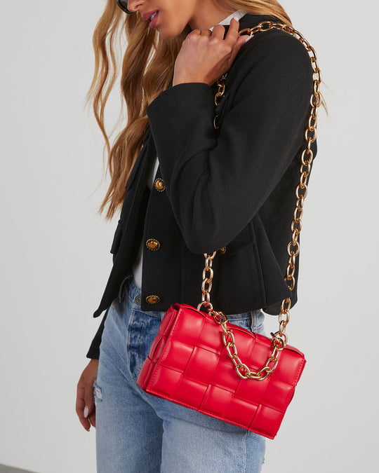 Red % Desire Padded Woven Chain Handbag-1