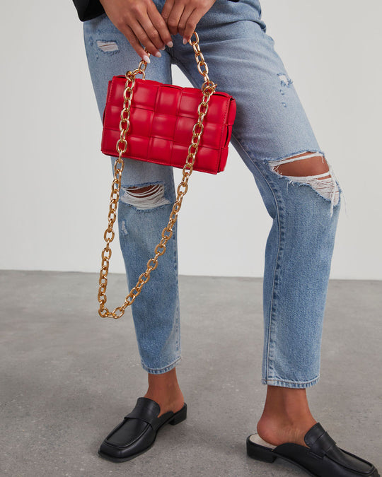 Red % Desire Padded Woven Chain Handbag-2