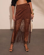 Elyssa Fringe Satin Jacquard Wrap Tie Midi Skirt