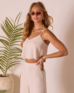 Kimora Linen Faux Pearl Trim Top