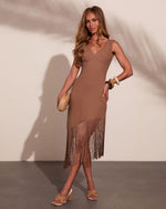 Elinor Linen Blend Asymmetric Fringe Hem Mini Dress