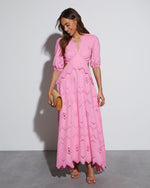 Barbie Pink % Anisa Eyelet Puff Sleeve Cutout Maxi Dress-3