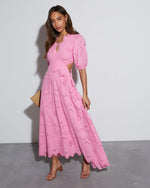 Barbie Pink % Anisa Eyelet Puff Sleeve Cutout Maxi Dress-4
