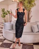 Black % Warm Intentions Lace Midi Dress-1