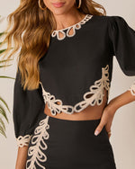 Black % Terrie Contrast Design Crop Top-1