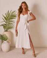 Ivory % Perfect Date Cotton Tie Waist Midi Dress-1