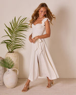 Ivory % Perfect Date Cotton Tie Waist Midi Dress-3