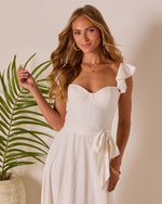 Ivory % Perfect Date Cotton Tie Waist Midi Dress-2