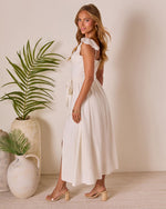 Ivory % Perfect Date Cotton Tie Waist Midi Dress-4