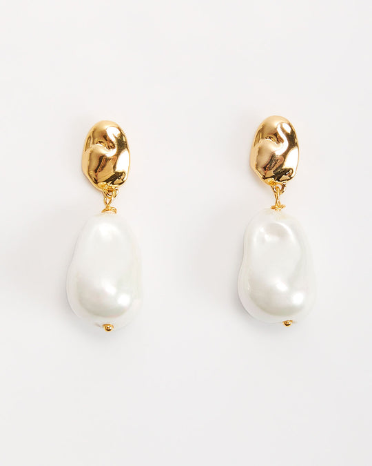 Gold % Freeform Pearl Drop Earrings-2