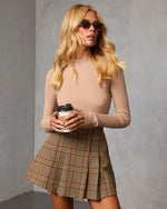 Latte % Honey Knit Ribbed Puff Sleeve Sweater-1