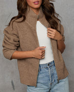 Oatmeal % Cozy Feels Knit Zip Up Cardigan-11