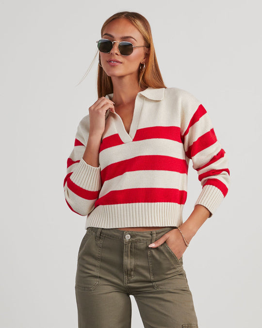 Red/Cream % Graham Striped Polo Sweater-1