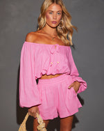 Pink % Elysia High Rise Elastic Waist Pocketed Shorts-6