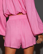 Pink % Elysia High Rise Elastic Waist Pocketed Shorts-5